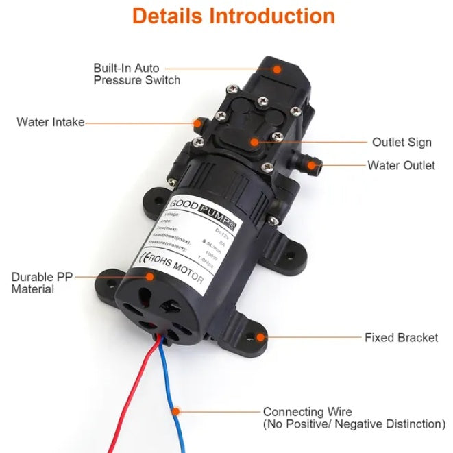 Bomba de agua autocebante 12V – 123 PSI, para RV, camping o riego