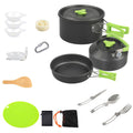 Set de camping 16 piezas – Olla, sartén, platos y cubiertos, ideal para vanlife.