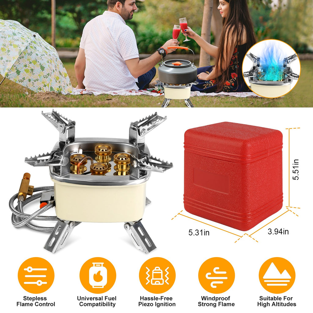 Hornilla de camping 5 quemadores – 13000W, resistente al viento, para mochilero o RV