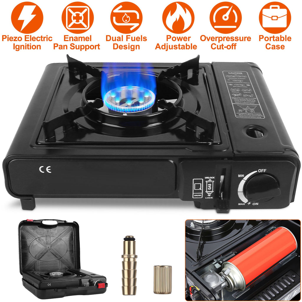 Hornilla portátil de camping 3300W – Butano/propano, encendido piezoeléctrico, estuche incluido