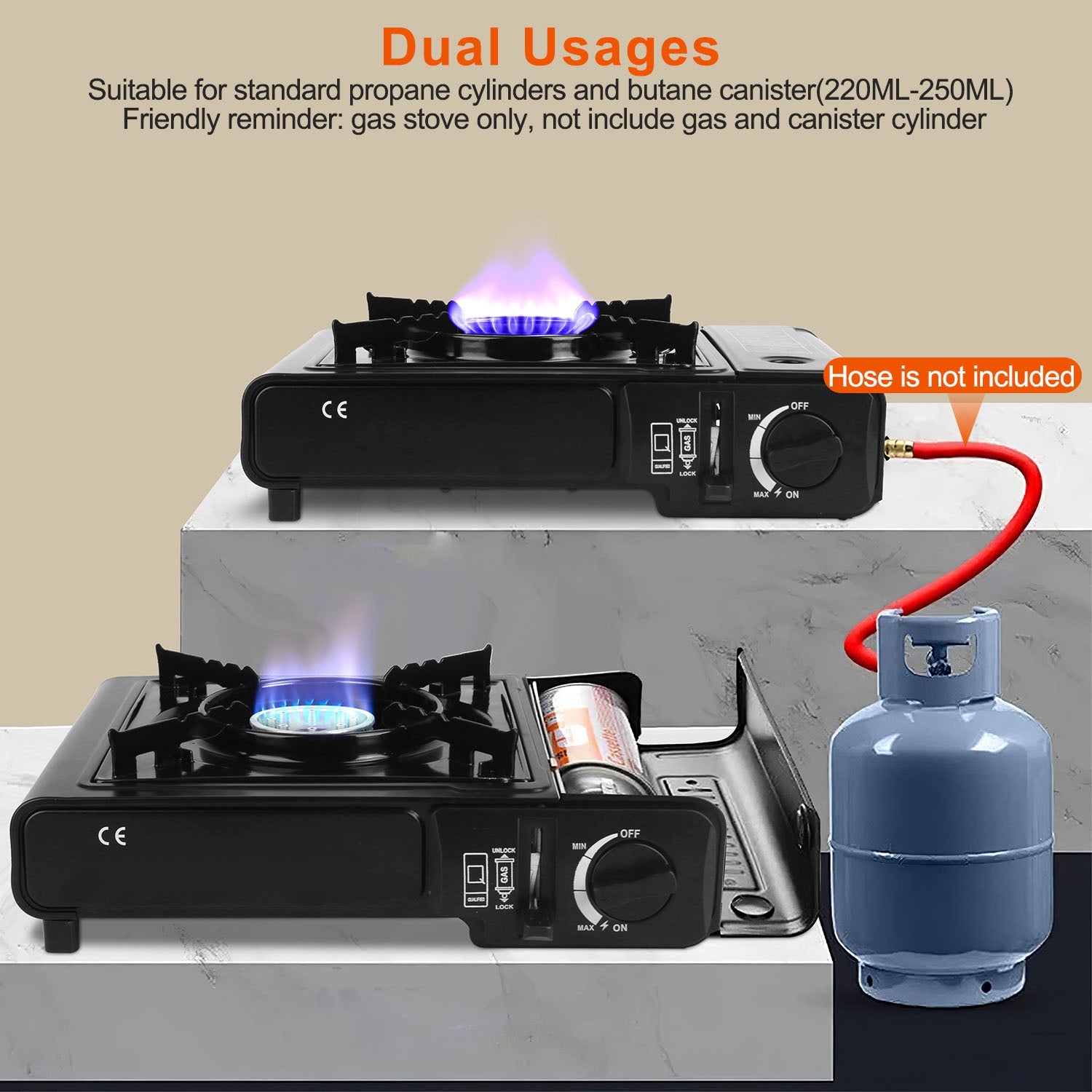Hornilla portátil de camping 3300W – Butano/propano, encendido piezoeléctrico, estuche incluido