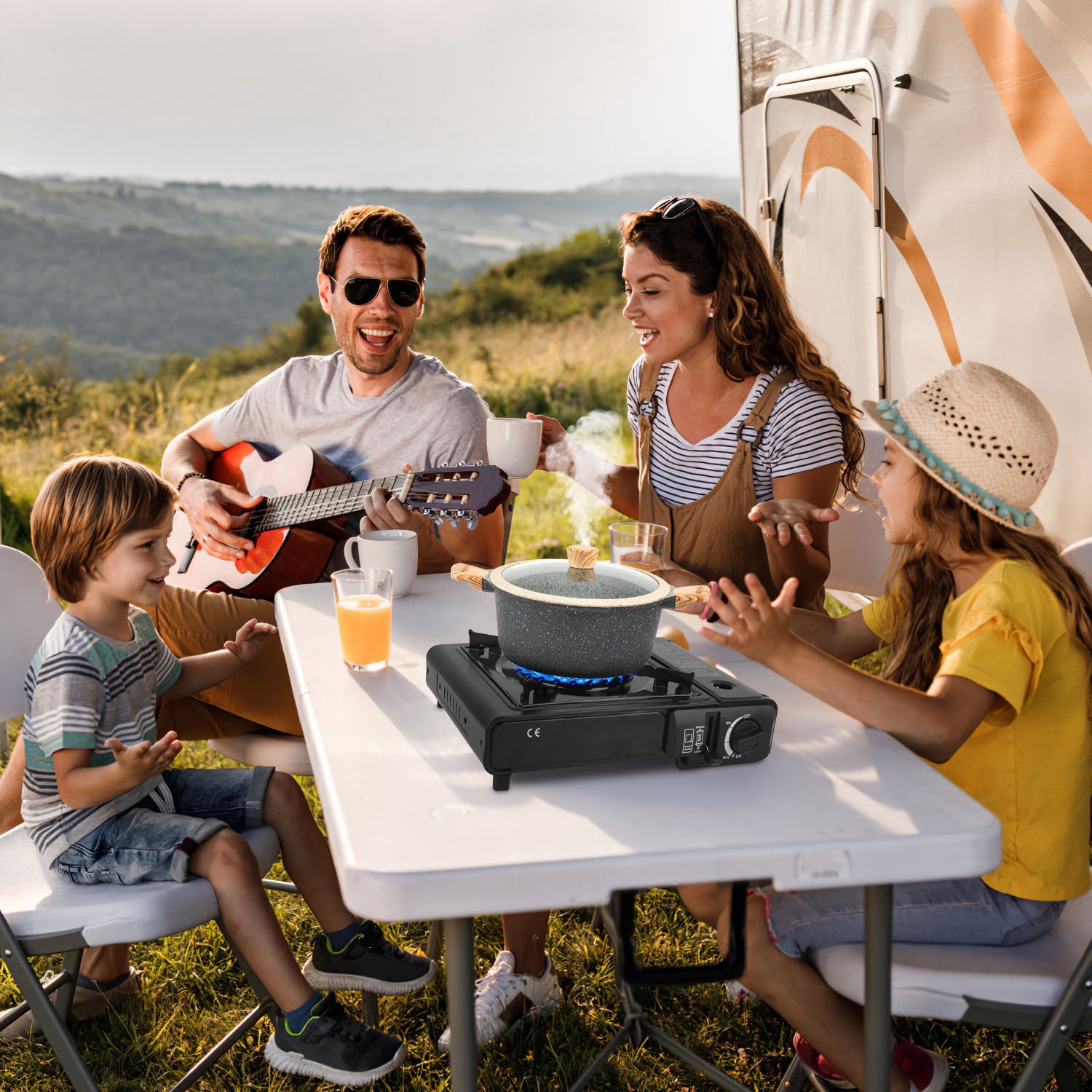 Hornilla portátil de camping 3300W – Butano/propano, encendido piezoeléctrico, estuche incluido