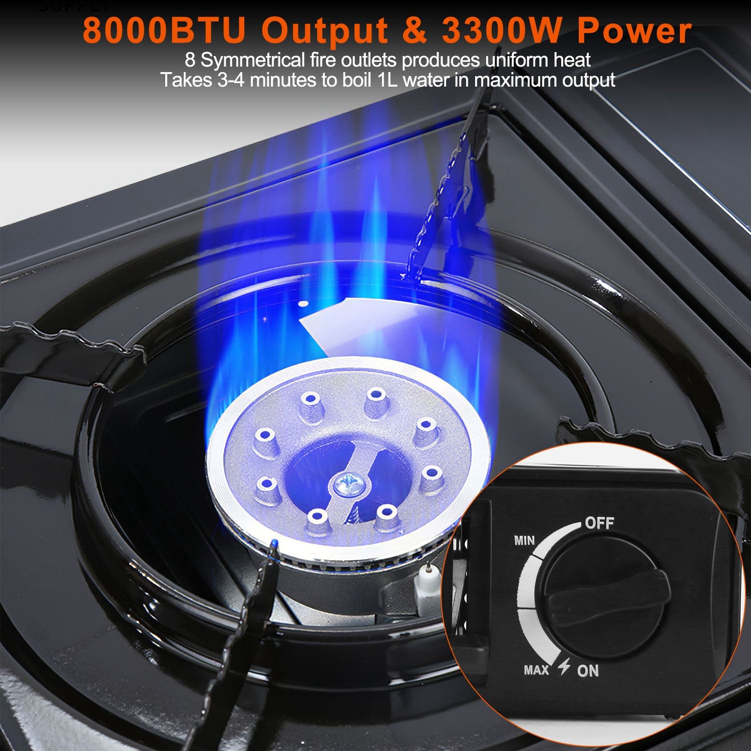 Hornilla portátil de camping 3300W – Butano/propano, encendido piezoeléctrico, estuche incluido