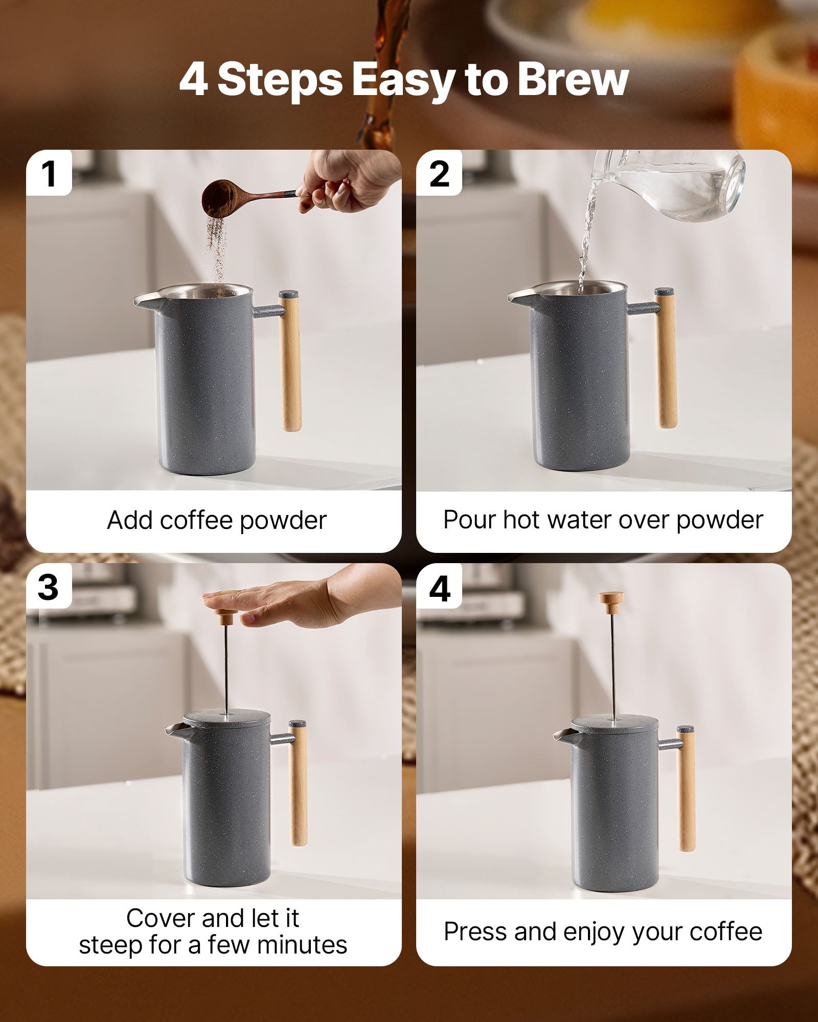 Cafetera francesa portátil 967 ml – Acero inoxidable, café sin máquina