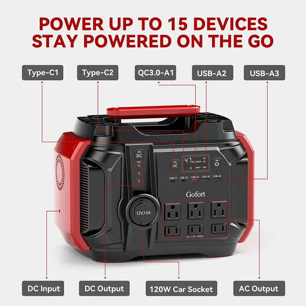 Estación de energía portátil 540Wh / 500W – Generador solar con 6 tomas AC, PD 60W, ideal para camping o furgoneta