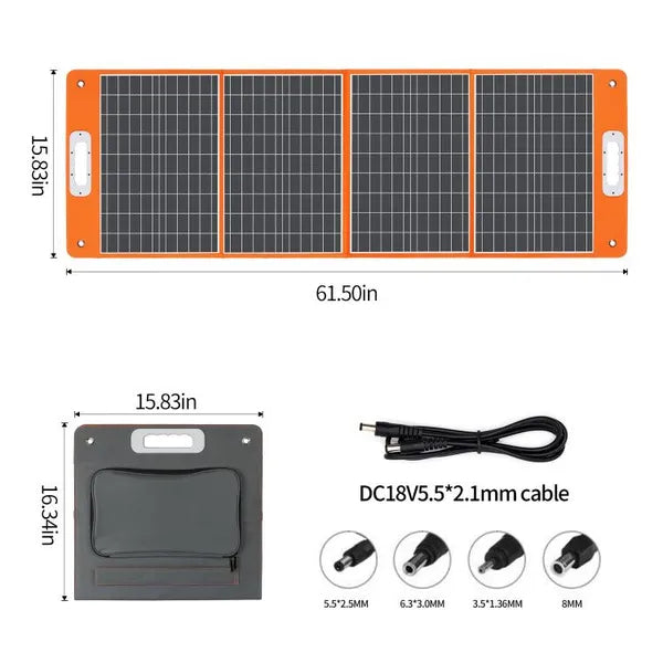 Panel solar portátil 100W – Carga USB y DC para camping o vanlife