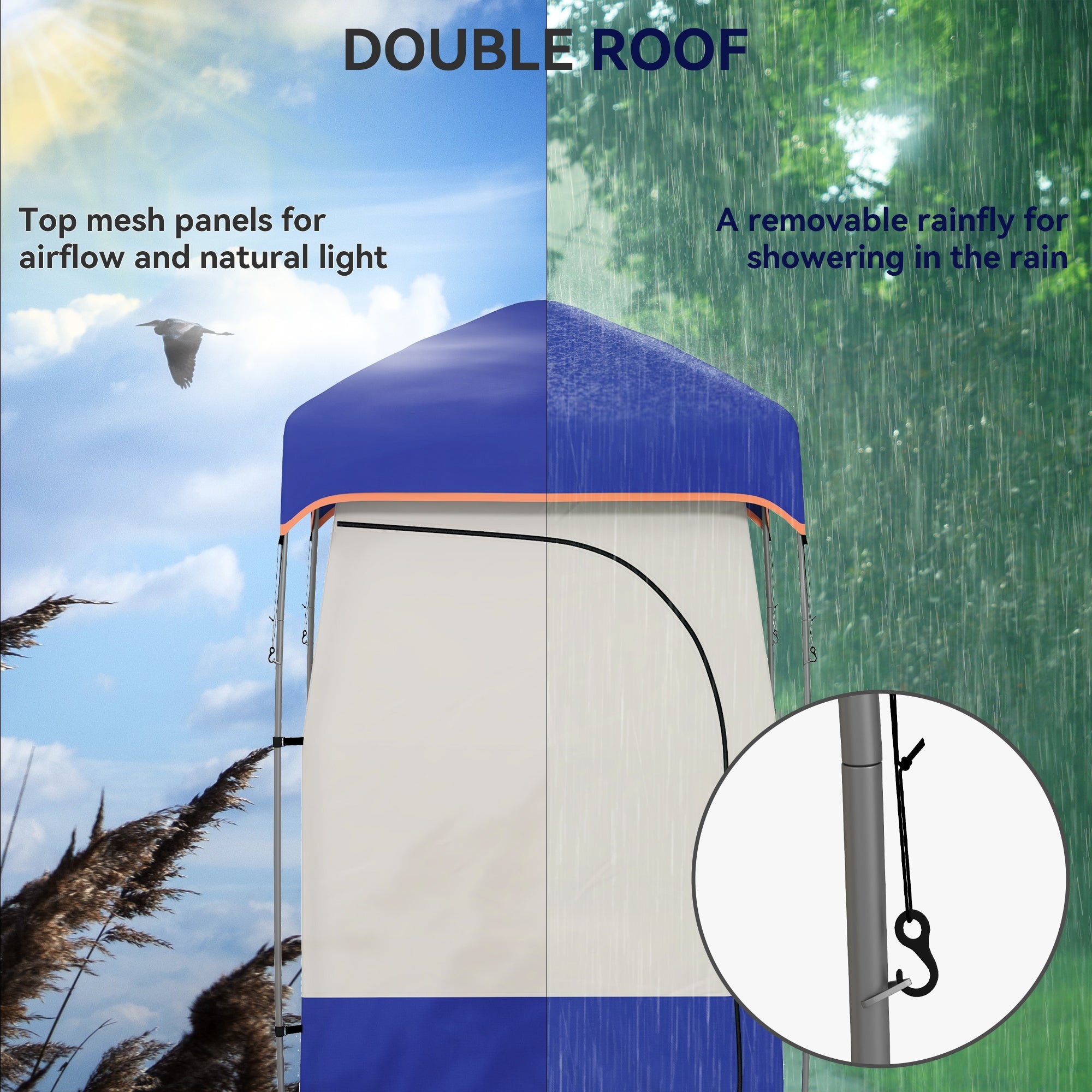 Tienda de ducha portátil para camping – Bolsa solar incluida, azul