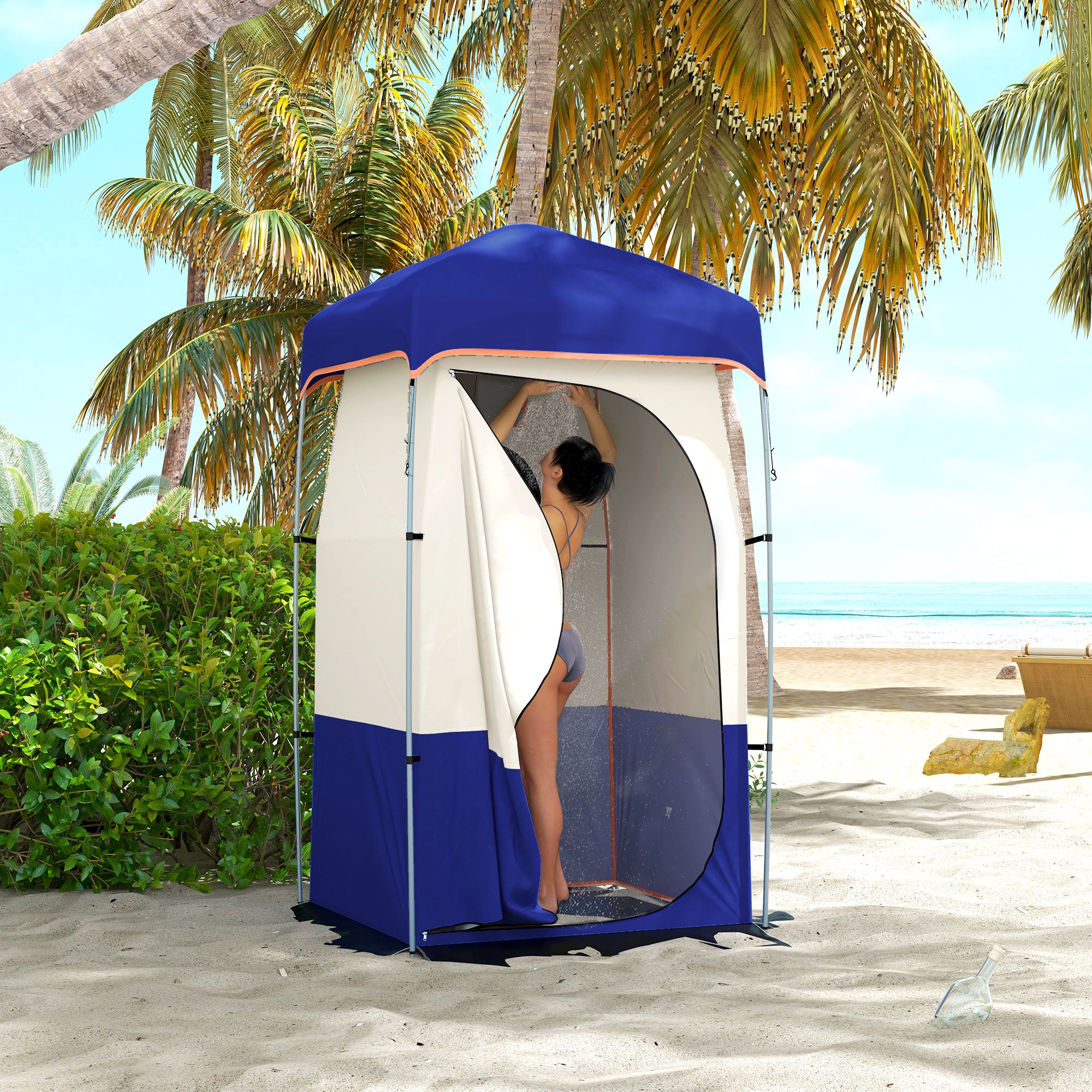 Tienda de ducha portátil para camping – Bolsa solar incluida, azul