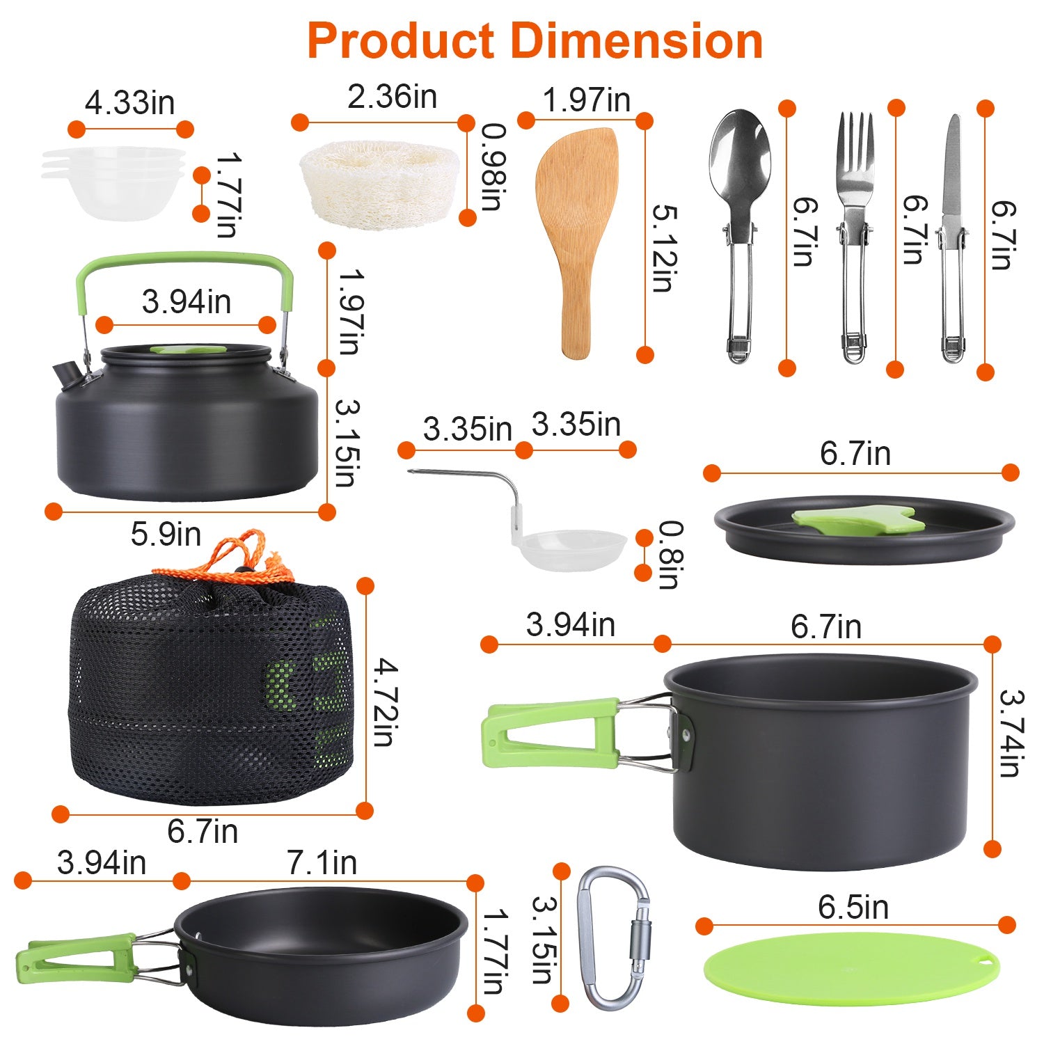 Set de camping 16 piezas – Olla, sartén, platos y cubiertos, ideal para vanlife.