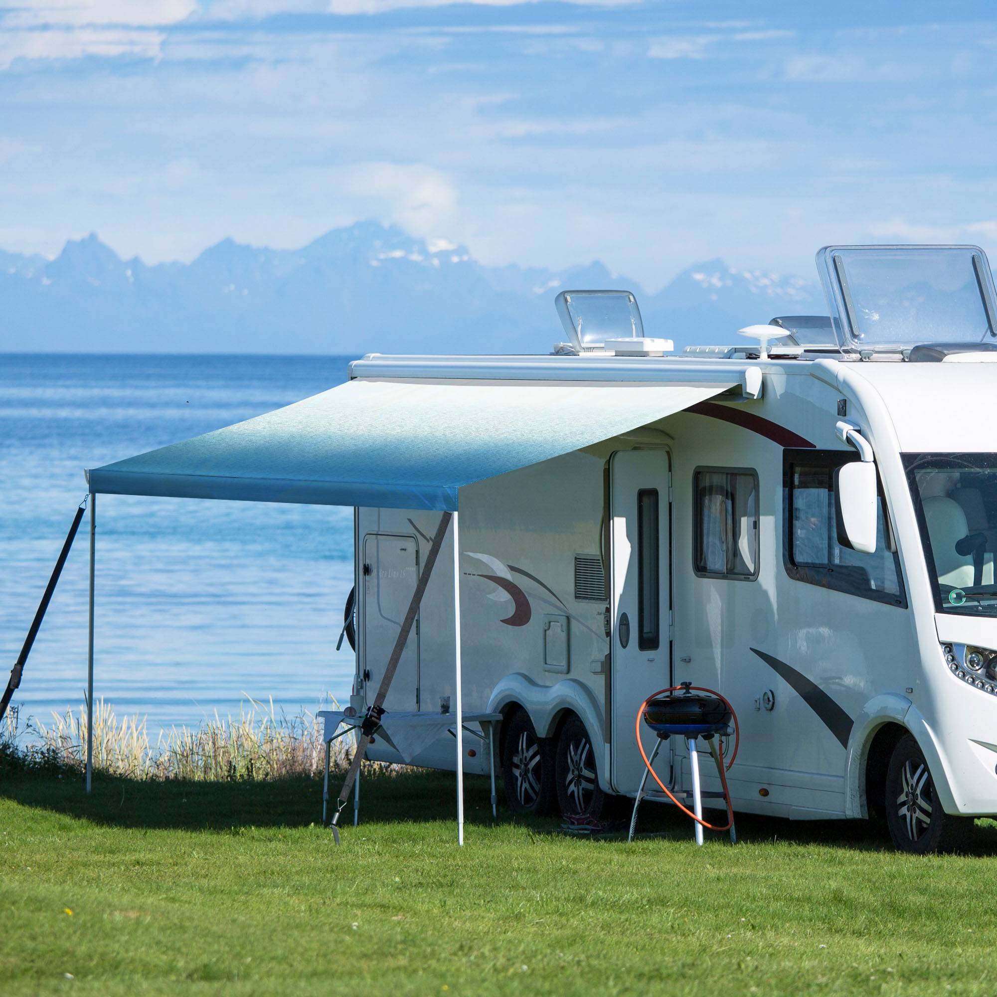 Toldo enrollable para autocaravana de 14 pies – Brazo lateral, impermeable, fácil instalación