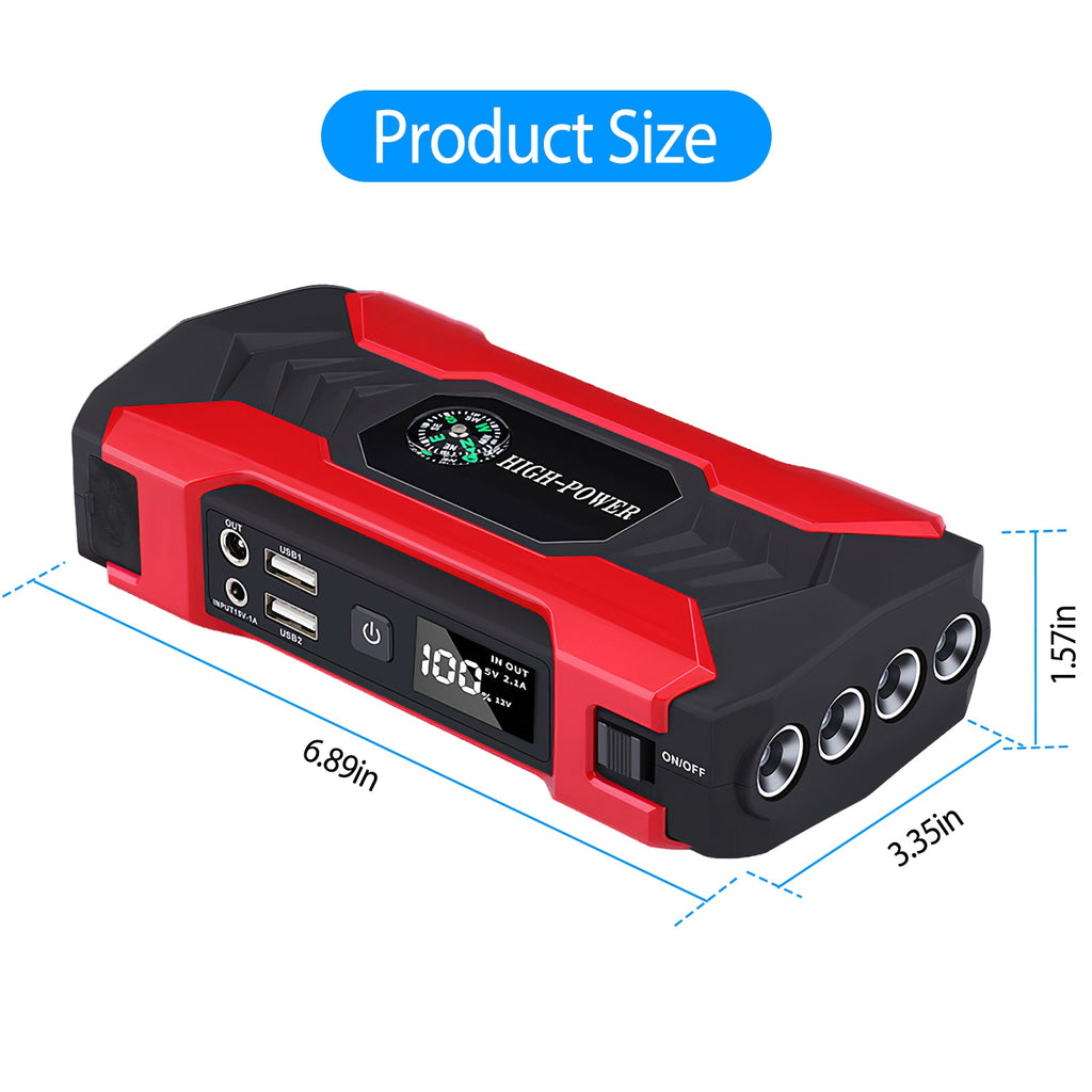 Arrancador portátil 800A / 28000mAh – para motores gasolina 6.0L o diésel 3.0L, pantalla LCD