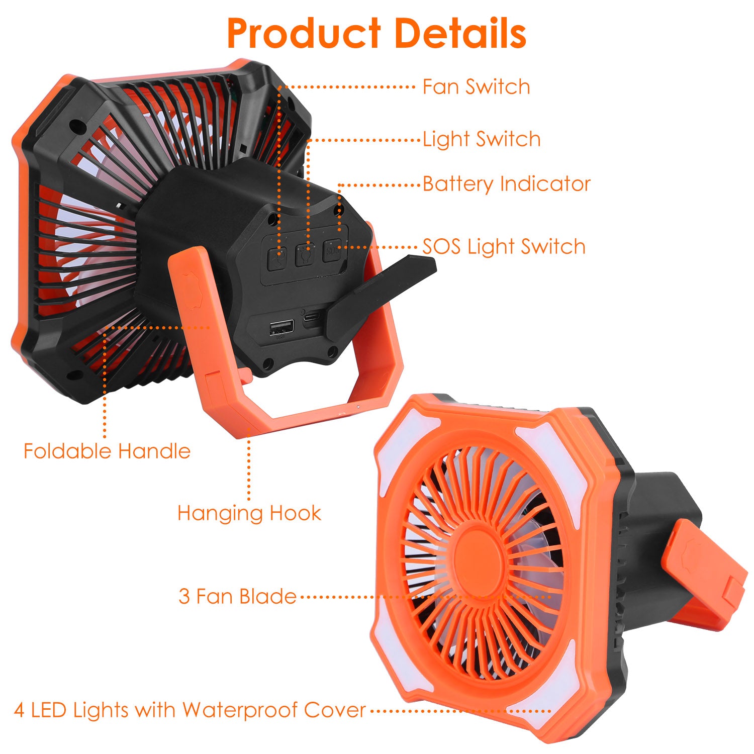 Ventilador Solar 3 en 1 con Luz para Camping
