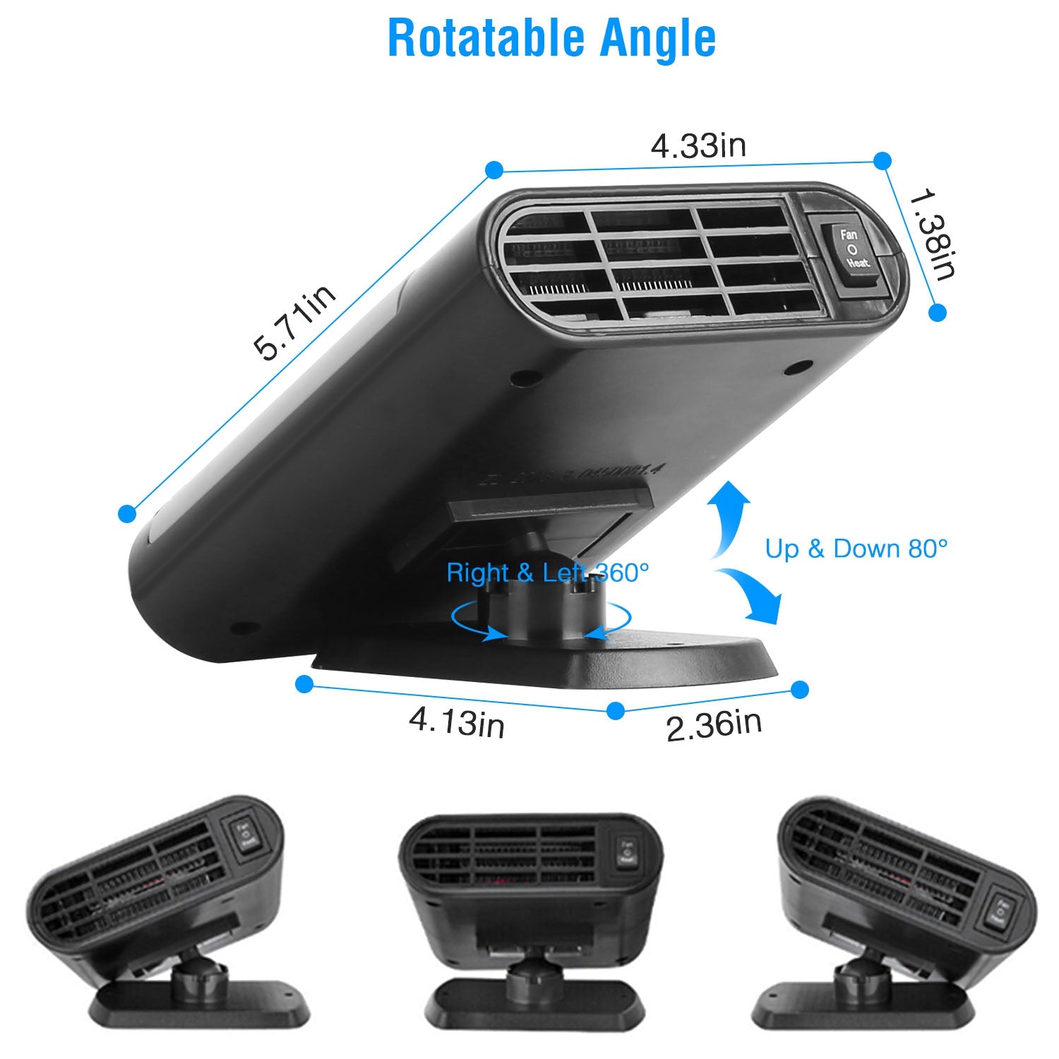 Calefactor y ventilador para auto 12V – Desempañador + base 360°