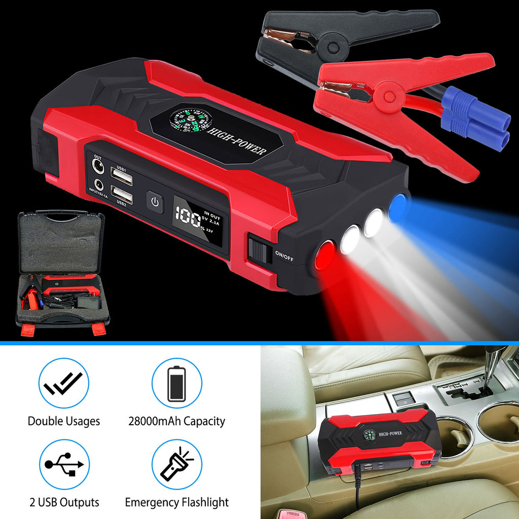 Arrancador portátil 800A / 28000mAh – para motores gasolina 6.0L o diésel 3.0L, pantalla LCD
