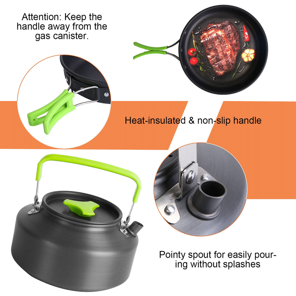 Set de camping 16 piezas – Olla, sartén, platos y cubiertos, ideal para vanlife.