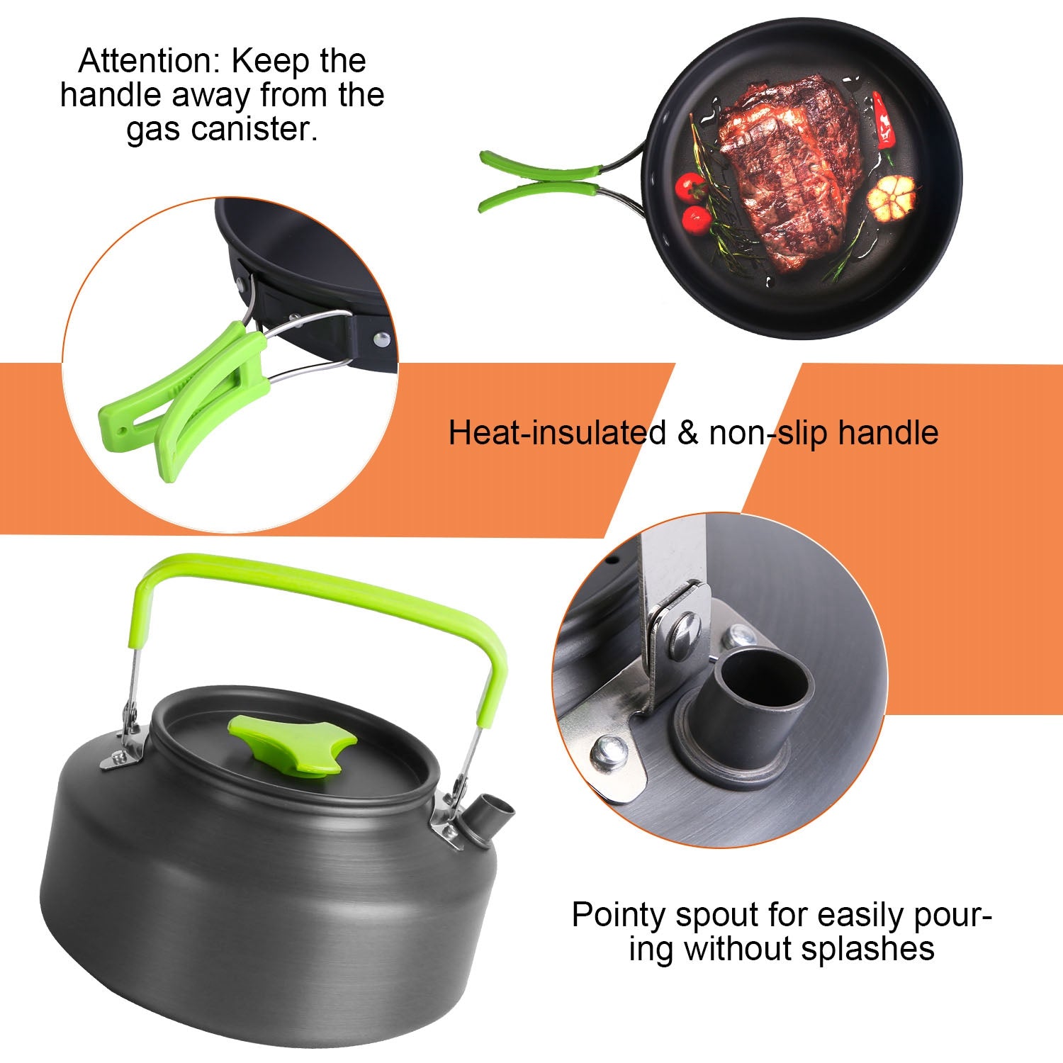Set de camping 16 piezas – Olla, sartén, platos y cubiertos, ideal para vanlife.