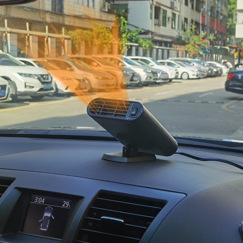 Calefactor y ventilador para auto 12V – Desempañador + base 360°