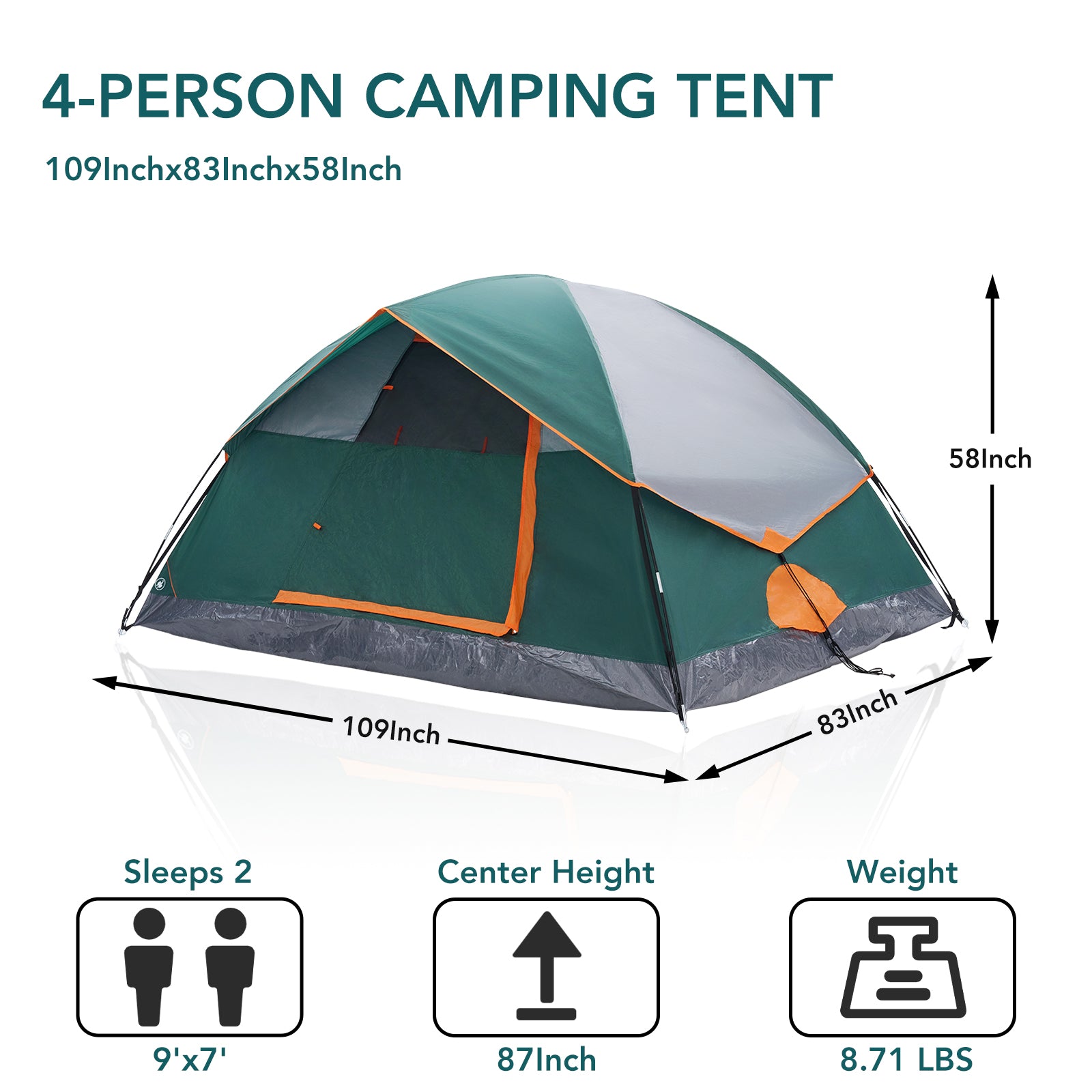 Carpa de campaña 2 o 4 personas – Impermeable, resistente al viento, fácil montaje