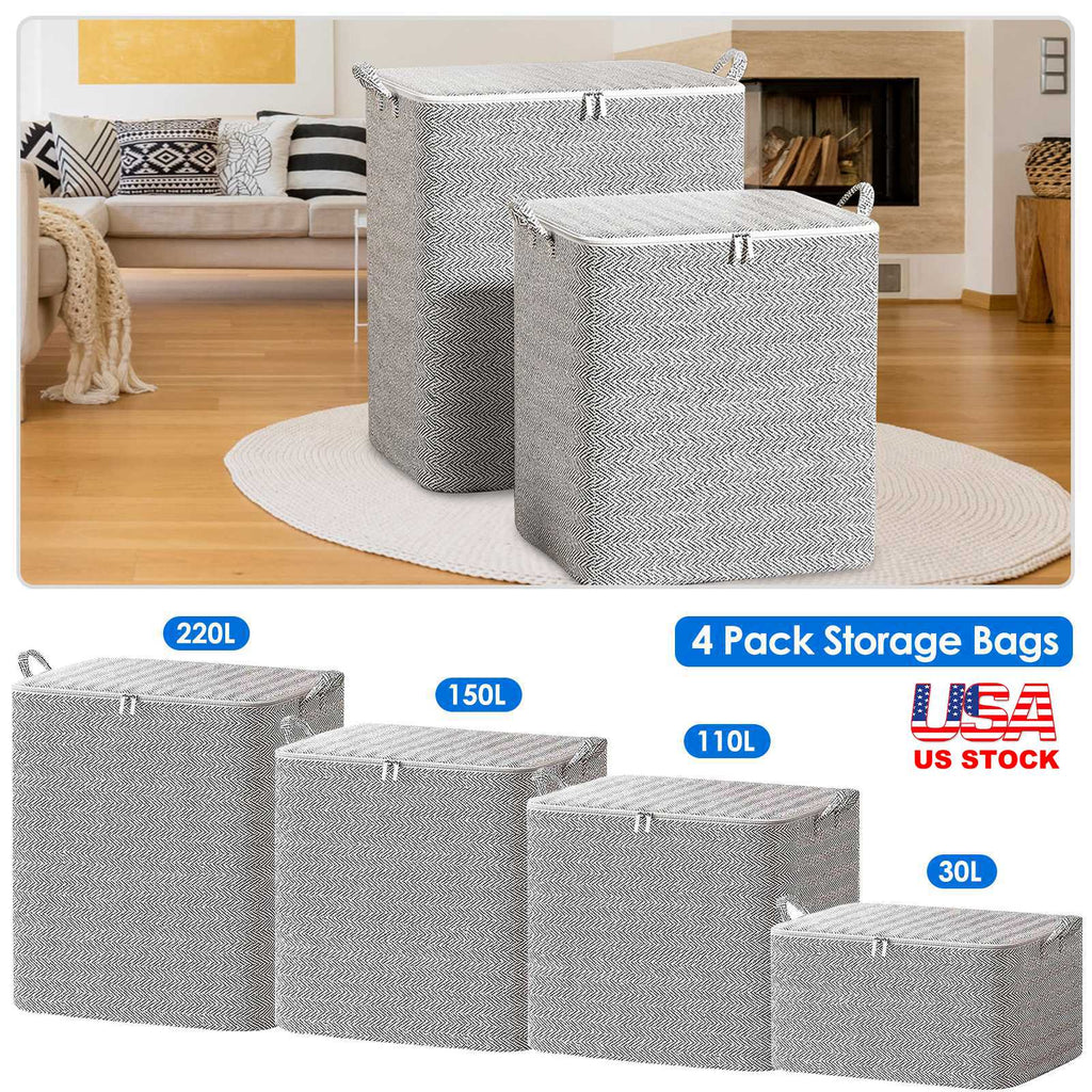 Set 4 bolsas plegables 30L a 220L – Organizadores con tapa a prueba de polvo y cremallera