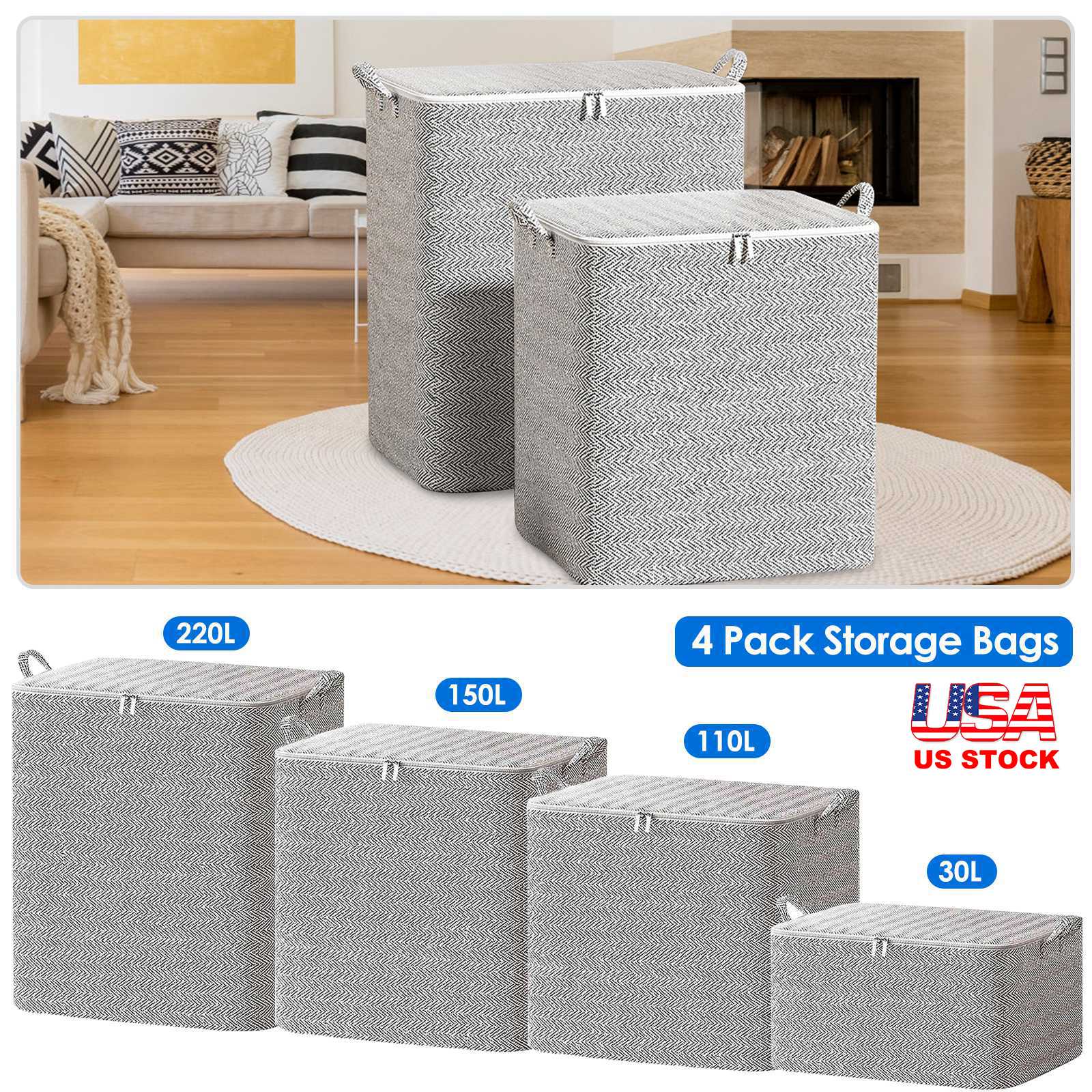 Set 4 bolsas plegables 30L a 220L – Organizadores con tapa a prueba de polvo y cremallera