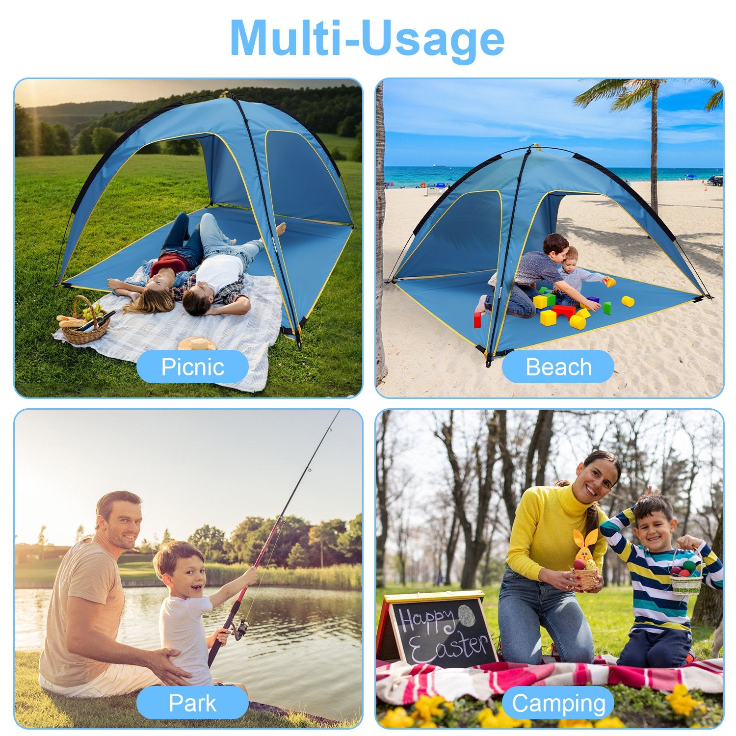 Toldo tipo carpa para playa o camping – 4-6 personas, protección UPF50, impermeable, fácil montaje