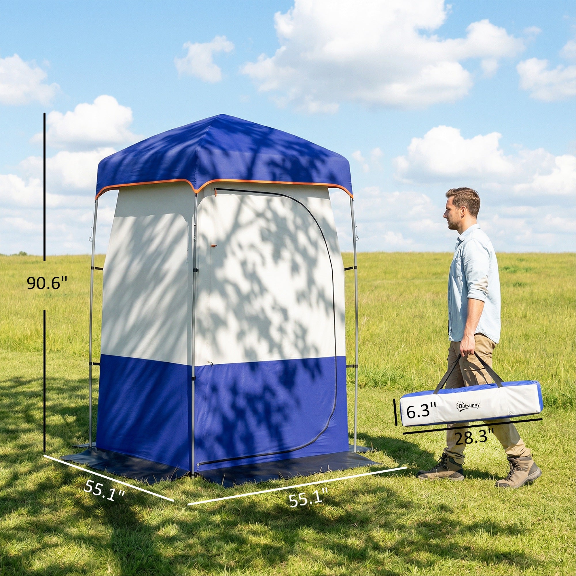 Tienda de ducha portátil para camping – Bolsa solar incluida, azul