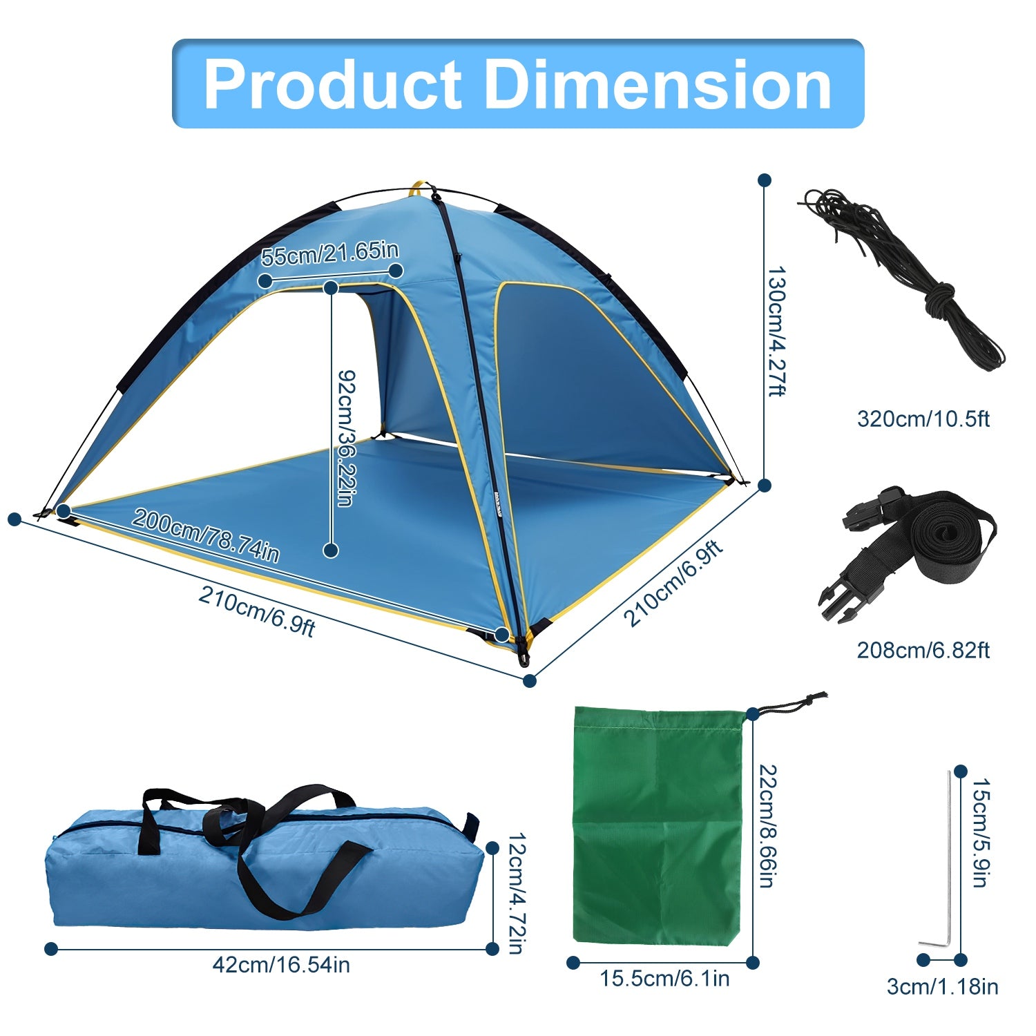 Toldo tipo carpa para playa o camping – 4-6 personas, protección UPF50, impermeable, fácil montaje