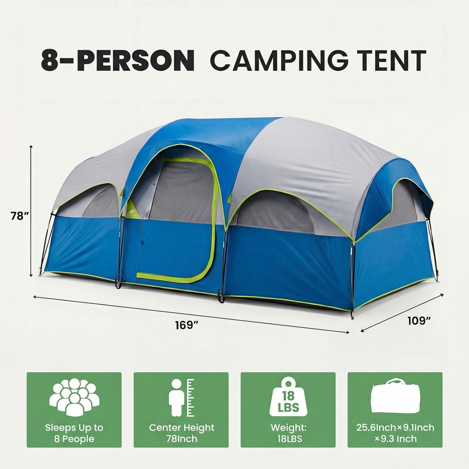 Carpa tipo domo para familia – Impermeable, montaje rápido en 5 minutos, resistente al viento