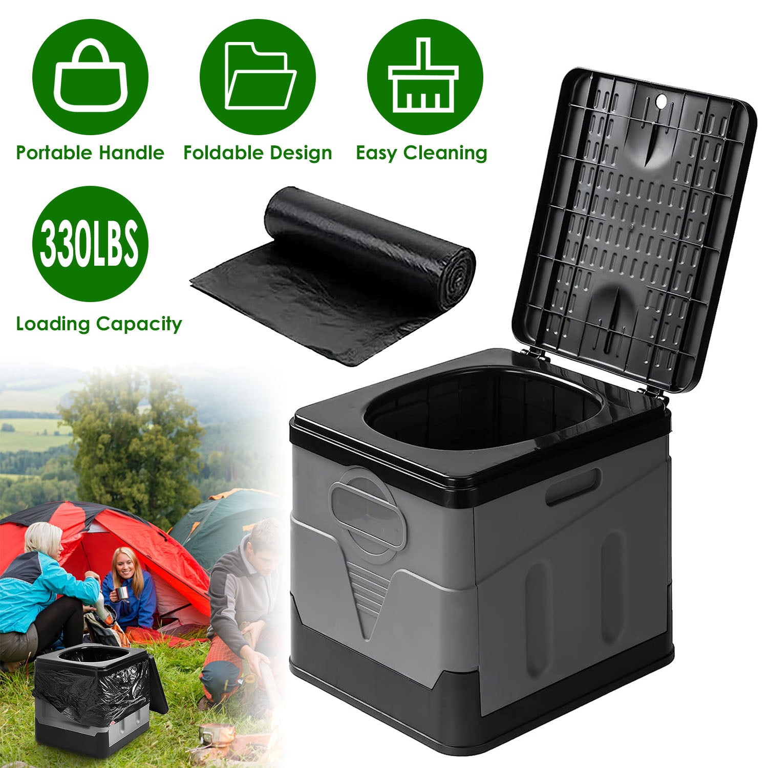 Baño portátil plegable con bolsa y tapa