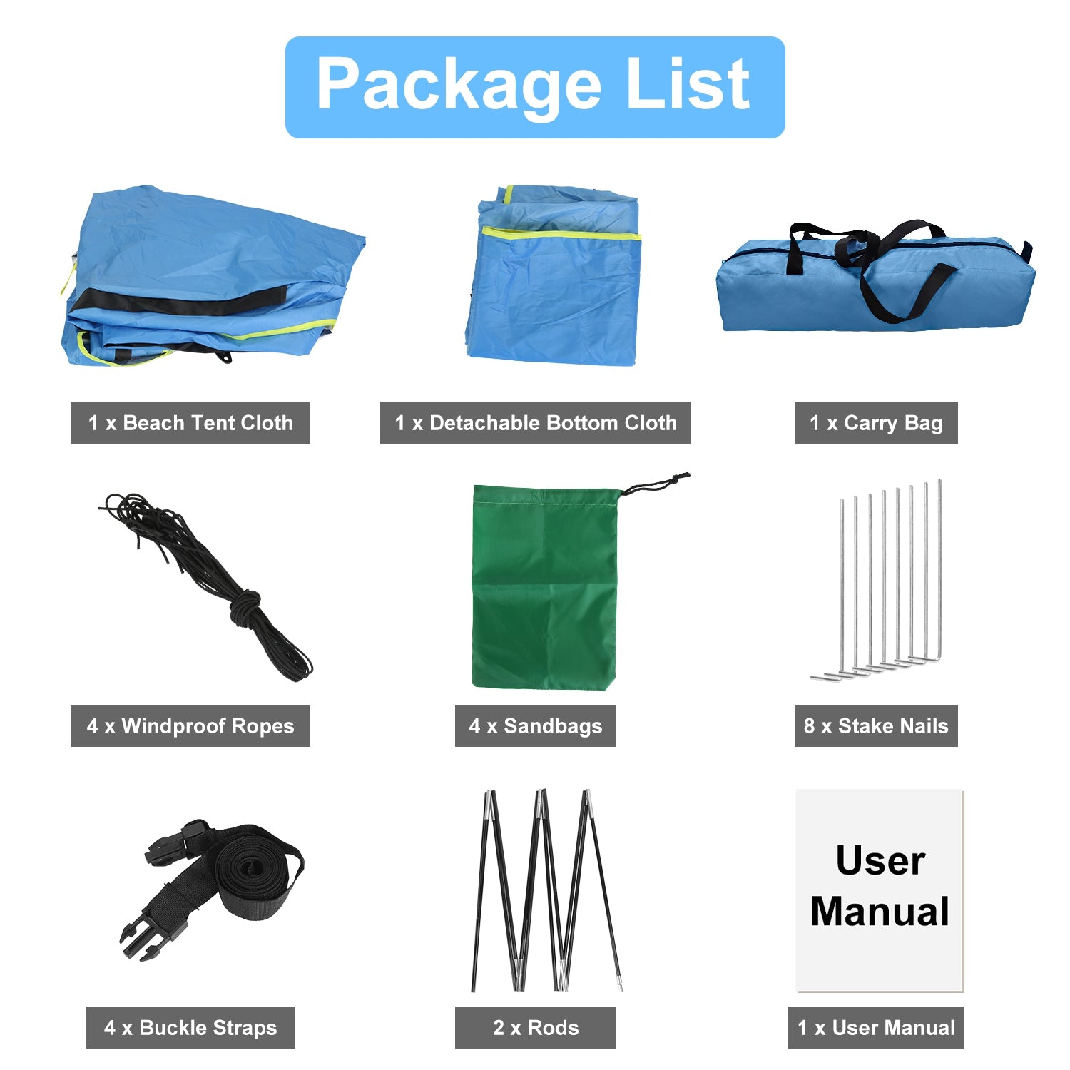 Toldo tipo carpa para playa o camping – 4-6 personas, protección UPF50, impermeable, fácil montaje