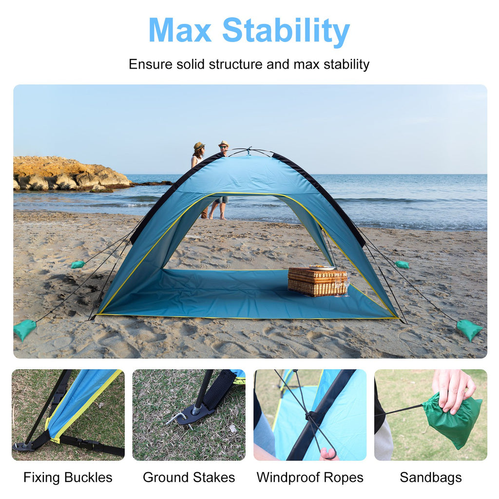 Toldo tipo carpa para playa o camping – 4-6 personas, protección UPF50, impermeable, fácil montaje