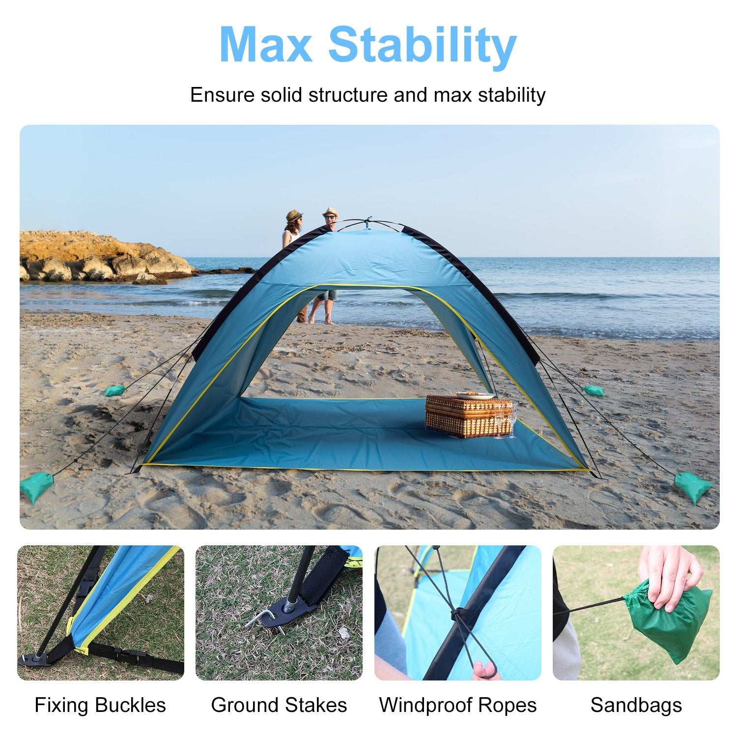 Toldo tipo carpa para playa o camping – 4-6 personas, protección UPF50, impermeable, fácil montaje
