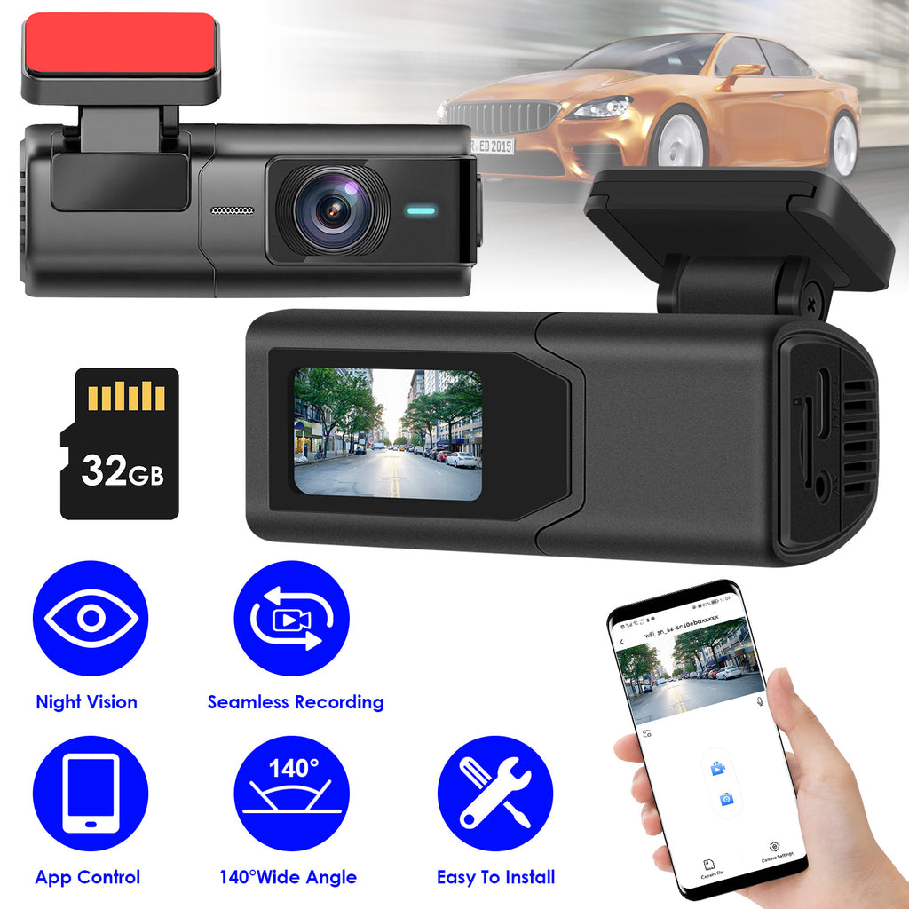Cámara frontal 2K para coche – WiFi + App, tarjeta 32GB incluida, visión nocturna