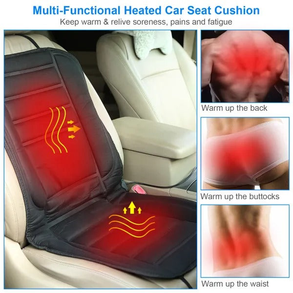Cojín calefactor 12V para asiento de auto – Calor en espalda y glúteos, control de temperatura ajustable