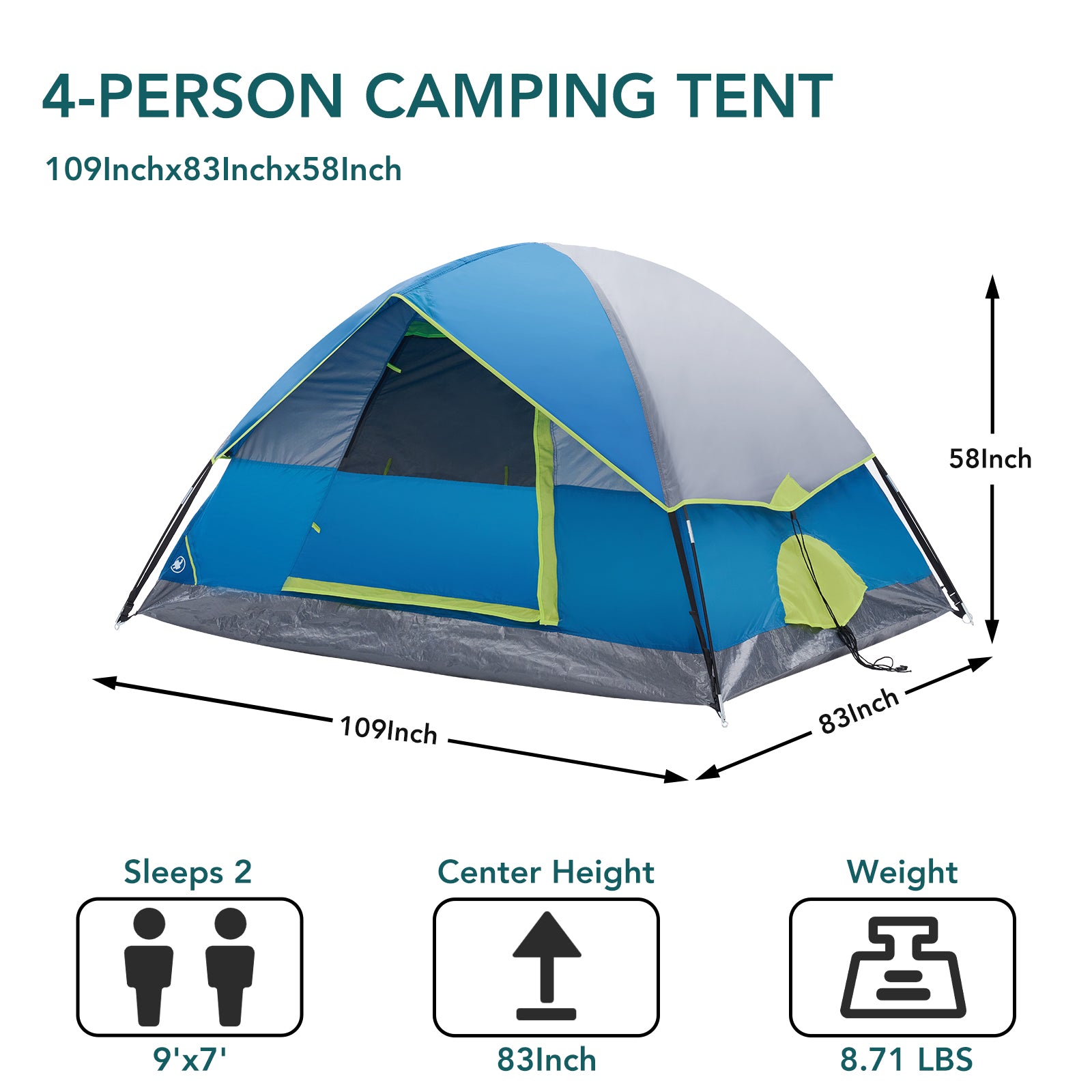 Carpa de campaña 2 o 4 personas – Impermeable, resistente al viento, fácil montaje