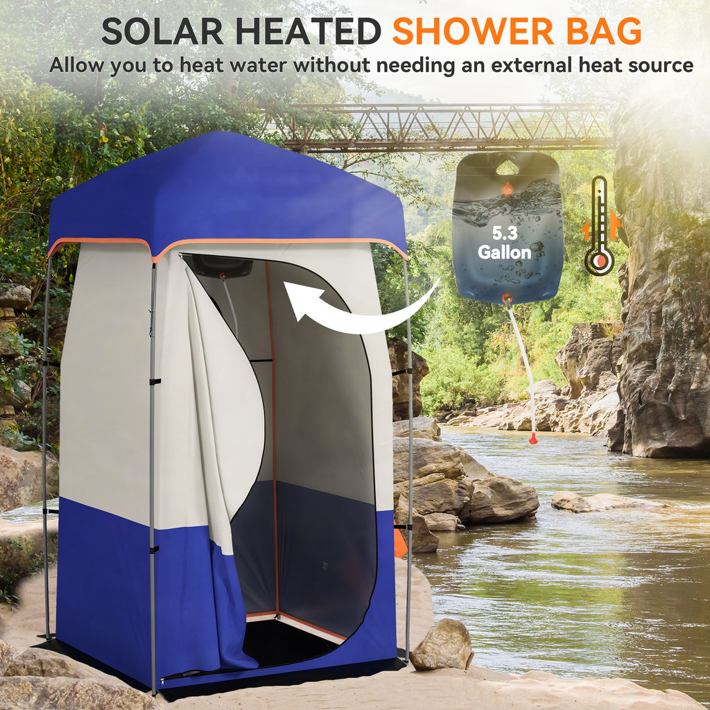 Tienda de ducha portátil para camping – Bolsa solar incluida, azul