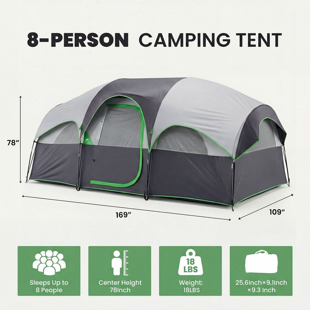 Carpa tipo domo para familia – Impermeable, montaje rápido en 5 minutos, resistente al viento