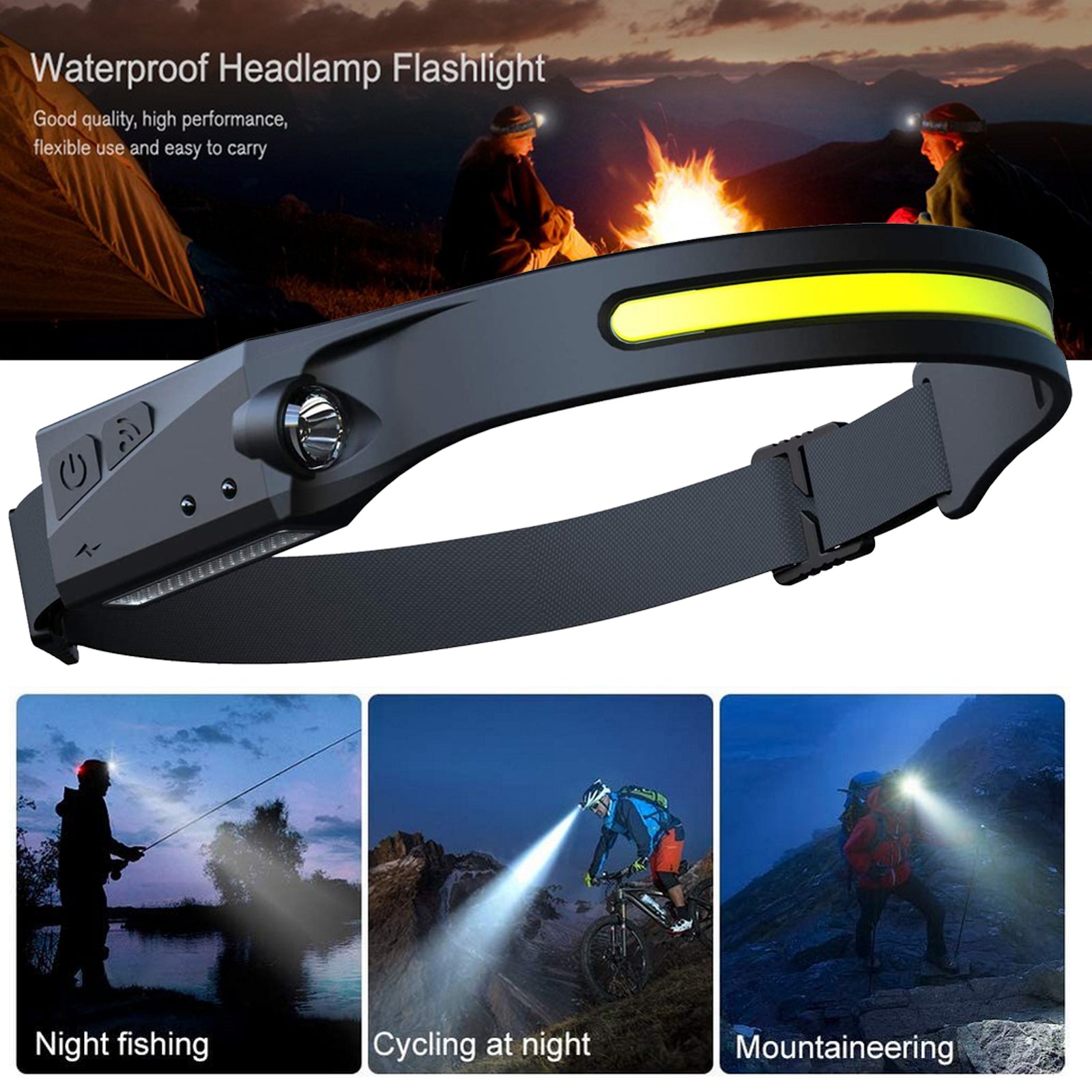 Linterna frontal LED USB – Recargable, impermeable, para camping