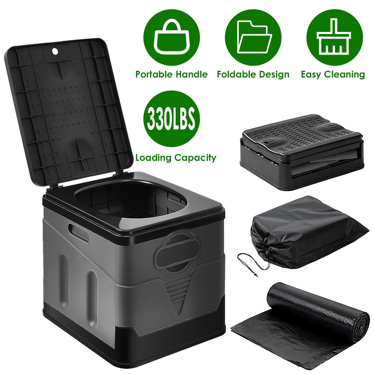 Baño portátil plegable con bolsa y tapa