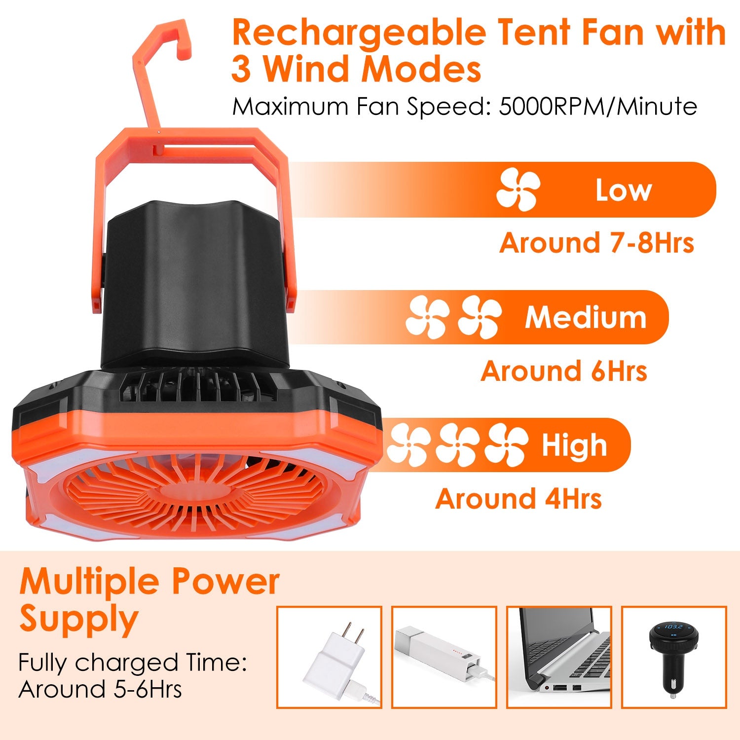 Ventilador Solar 3 en 1 con Luz para Camping