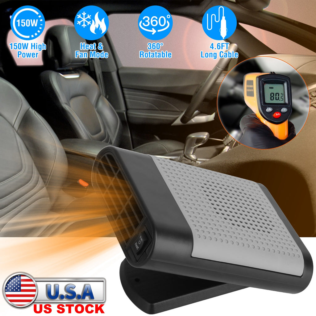 Calefactor y ventilador para auto 12V – Desempañador + base 360°