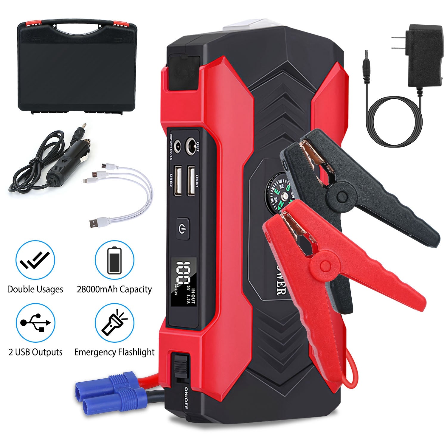 Arrancador portátil 800A / 28000mAh – para motores gasolina 6.0L o diésel 3.0L, pantalla LCD