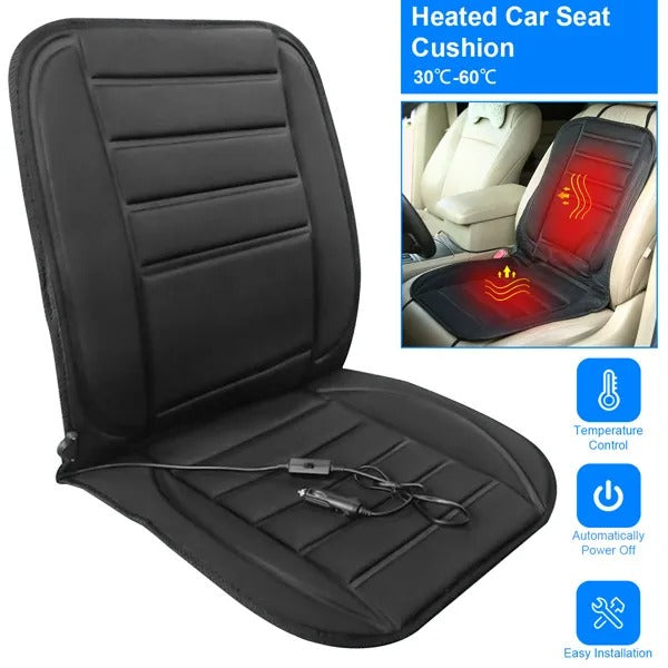 Cojín calefactor 12V para asiento de auto – Calor en espalda y glúteos, control de temperatura ajustable