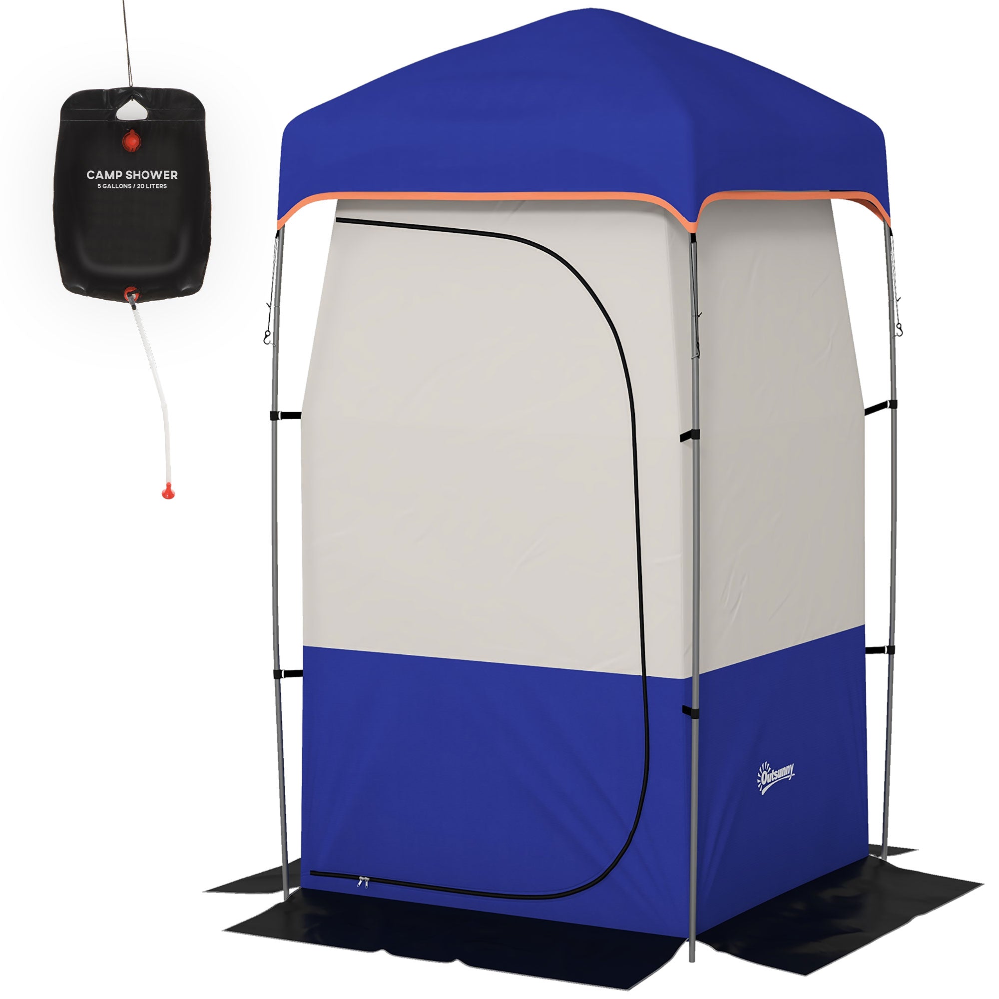 Tienda de ducha portátil para camping – Bolsa solar incluida, azul