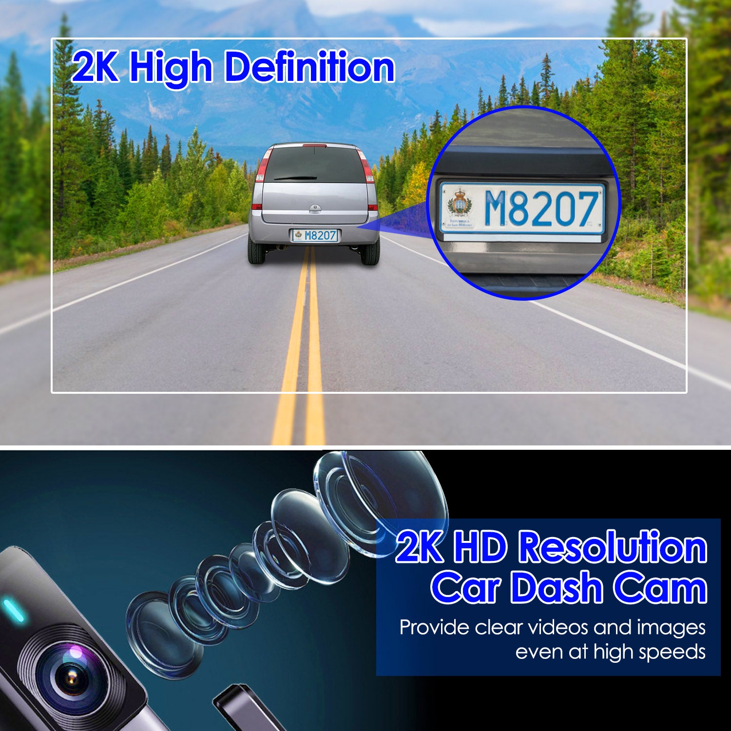 Cámara frontal 2K para coche – WiFi + App, tarjeta 32GB incluida, visión nocturna
